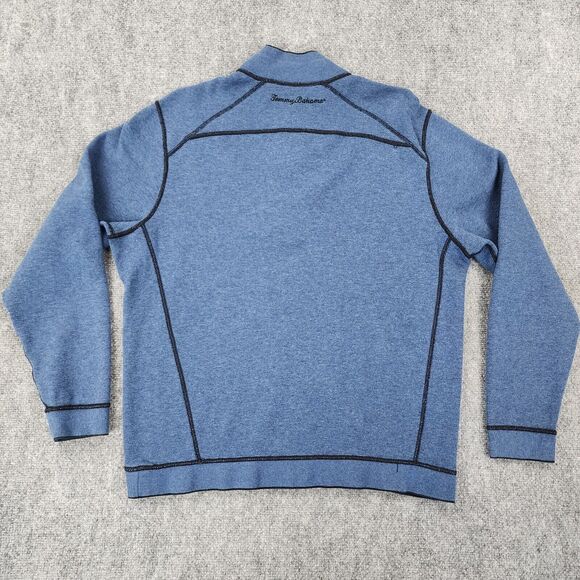 Tommy Bahama Sweater Mens Large Blue Black Flipsider 1/2 Zip Reversible Pullover - Picture 9 of 16